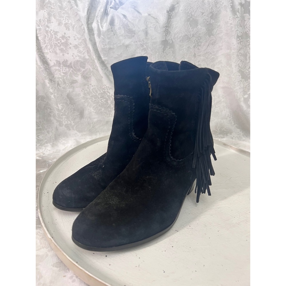 Sam Edelman Louie Black Suede Fringe Ankle Boots Womens 9M Western Booties